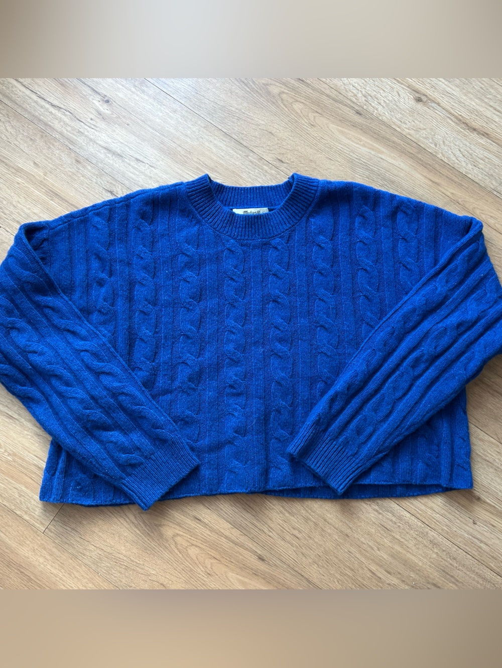 Madewell Royal Cobalt Blue Cable-Knit Crewneck Sweater Cashmere Wool Blend M